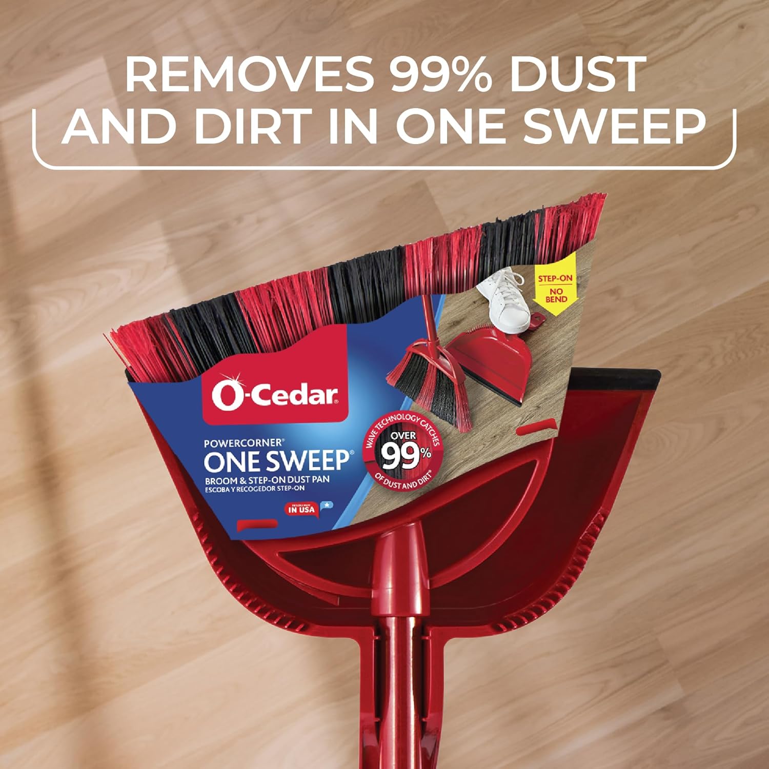 O-Cedar One Sweep Broom - Lightweight Cleaning Tool with Step-On Dustpan | Removes 99% of Dirt