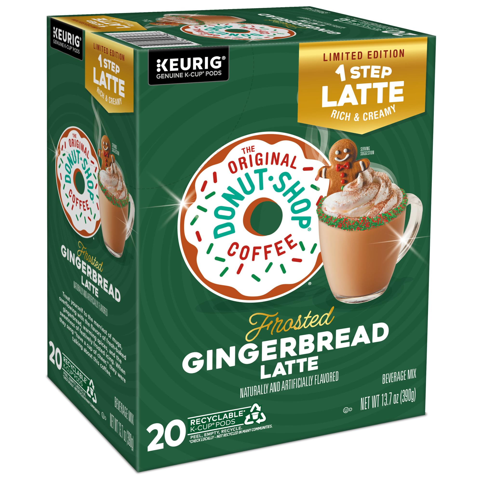 The Original Donut Shop One Step Latte, Frosted Gingerbread, Keurig Single Serve K-Cup Pods, 20 Count