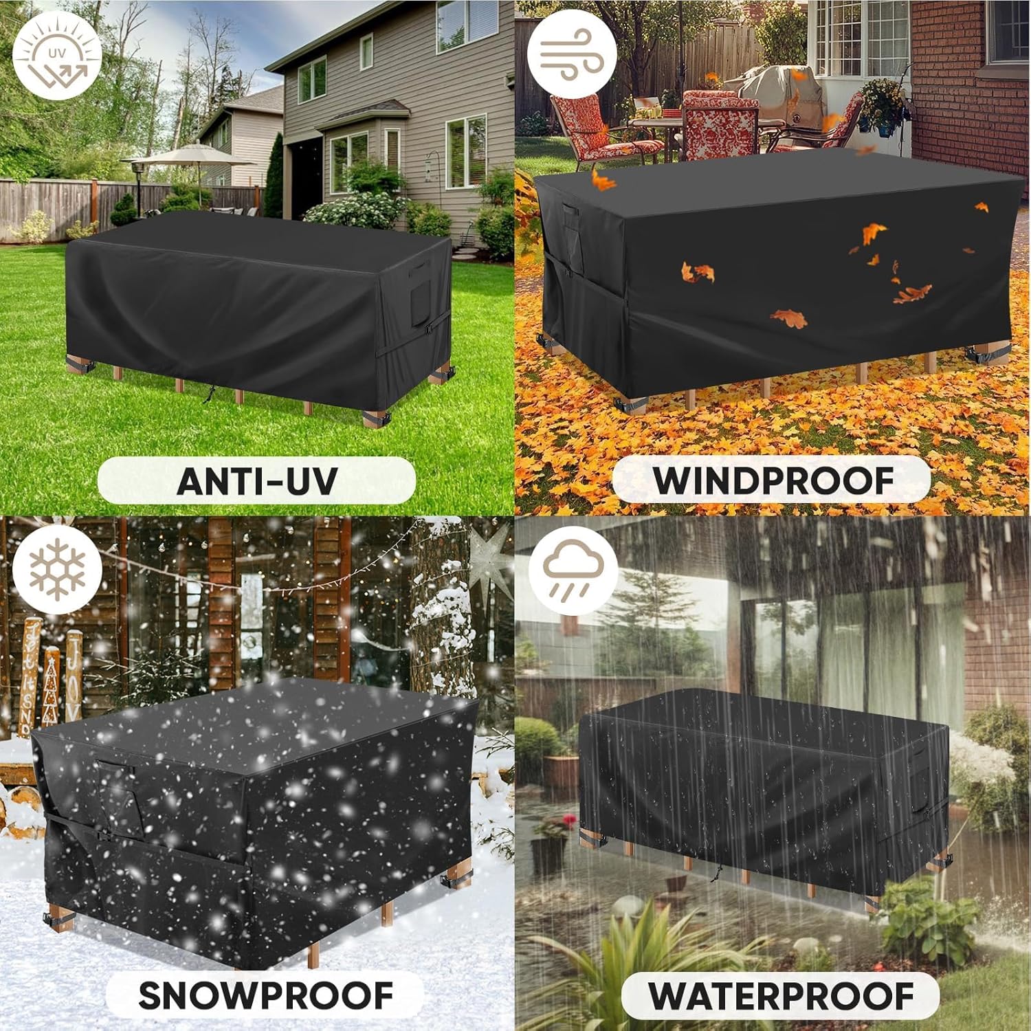 BALEINE Outdoor Furniture Covers - Heavy Duty Waterproof Oxford Table & Chair Cover | Black, 108"L x 82"W x 28"H