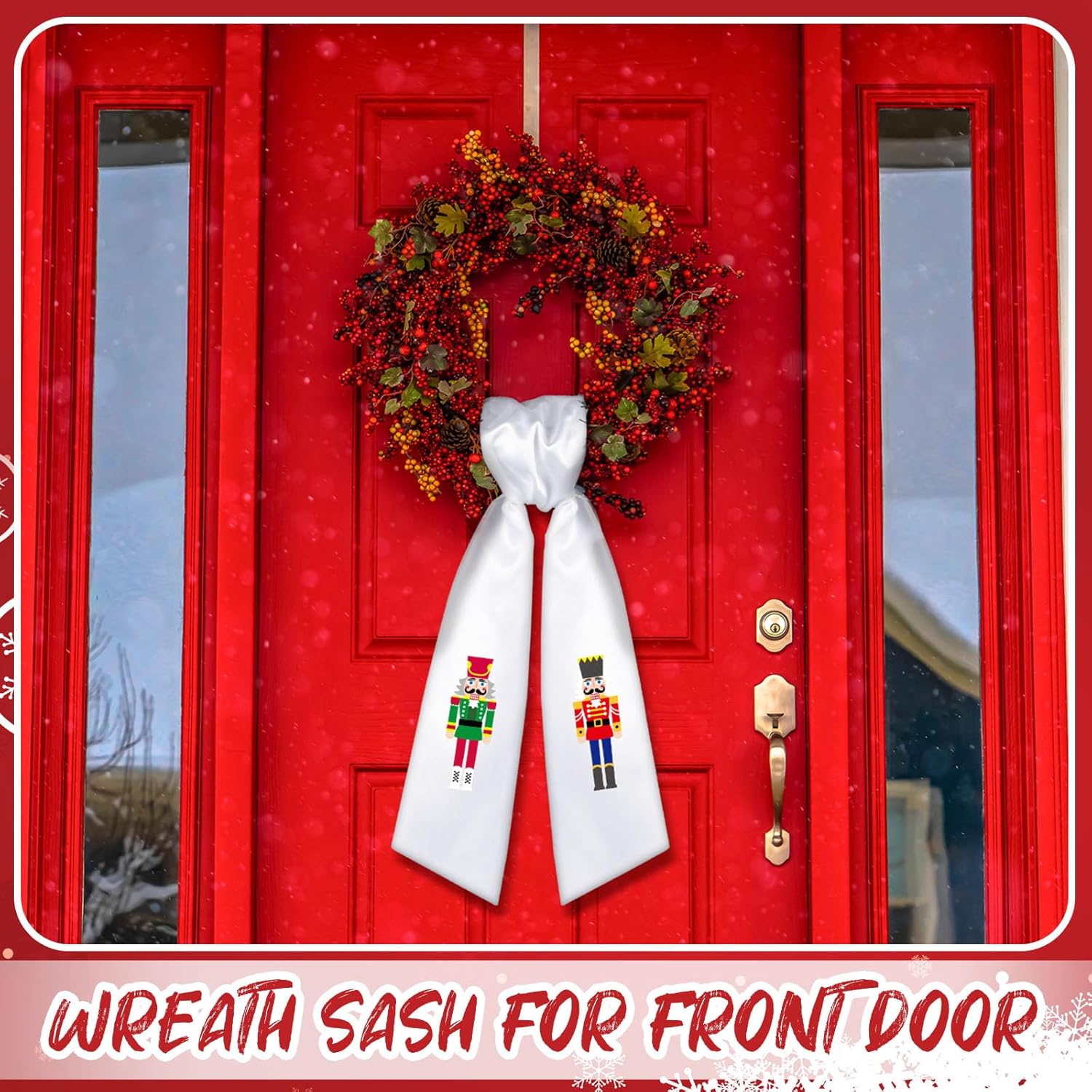 Skiennix Wreath Sash - Satin Blank Sashes for Embroidery | Indoor/Outdoor Home Decor (Red, White, Nutcracker)