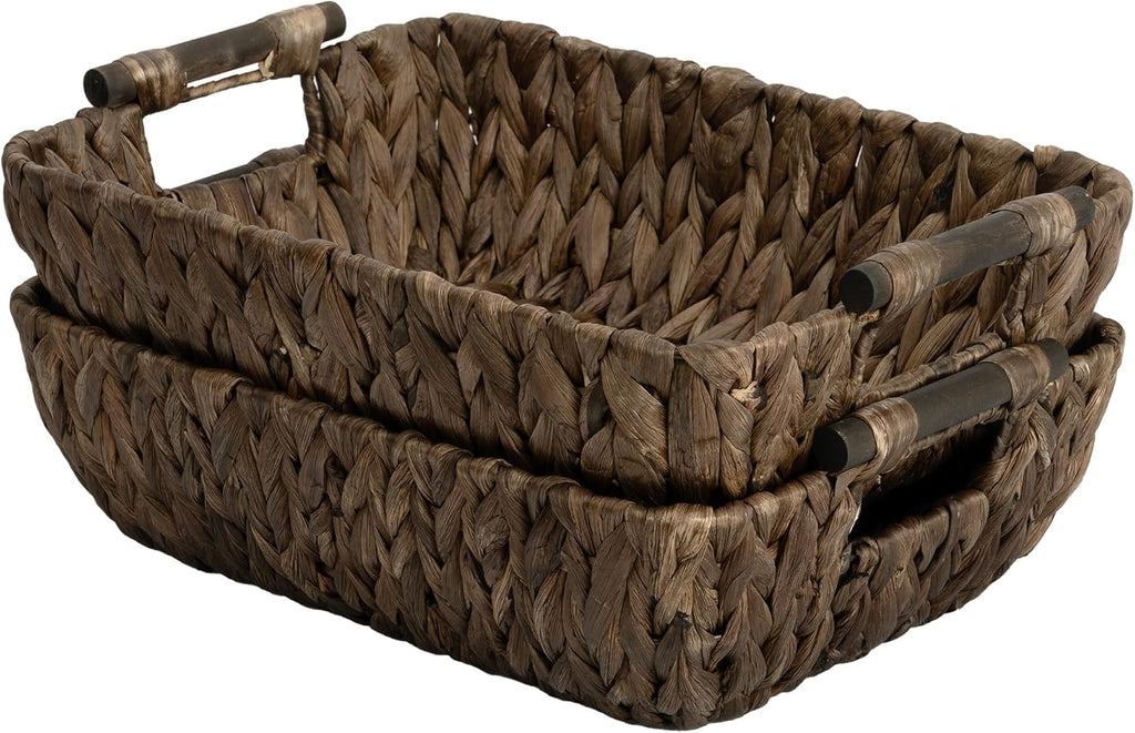 StorageWorks Wicker Baskets - Stylish Organizing Solution with Wooden Handles | Brown, 2-Pack