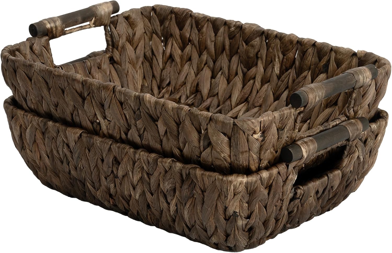 StorageWorks Wicker Baskets - Stylish Organizing Solution with Wooden Handles | Brown, 2-Pack