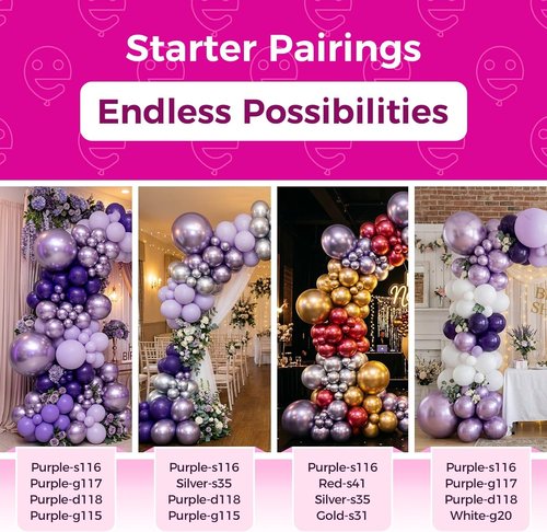 Bezente Metallic Purple Latex Balloons - 100 Pack of 12" Round Helium Chrome Lavender Party Decor