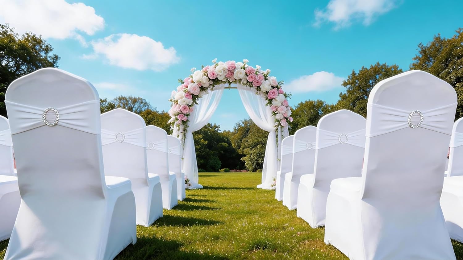 Skiennix White Spandex Chair Sashes - Pack of 50 Stretch Bands for Weddings & Events
