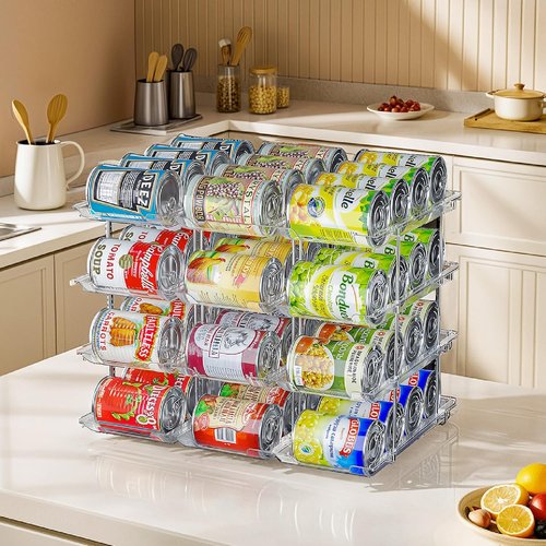 Can Organizer for Pantry by Upgraded - Modular 4-Tier Storage Rack | Holds 48 Cans, Clear Design