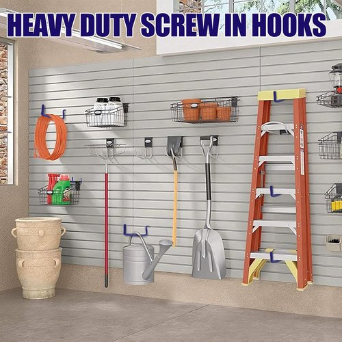 Heavy Duty Garage Hooks by Garage - 12-Pack Wall Mounted Steel Tool Hangers for Organizing Ladders, Bikes & More (Blue)