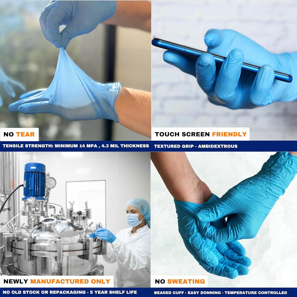 Nitrile Disposable Gloves - Latex-Free, Powder-Free, Food Grade for Lab & Cleaning | 3-6 MIL (Box)