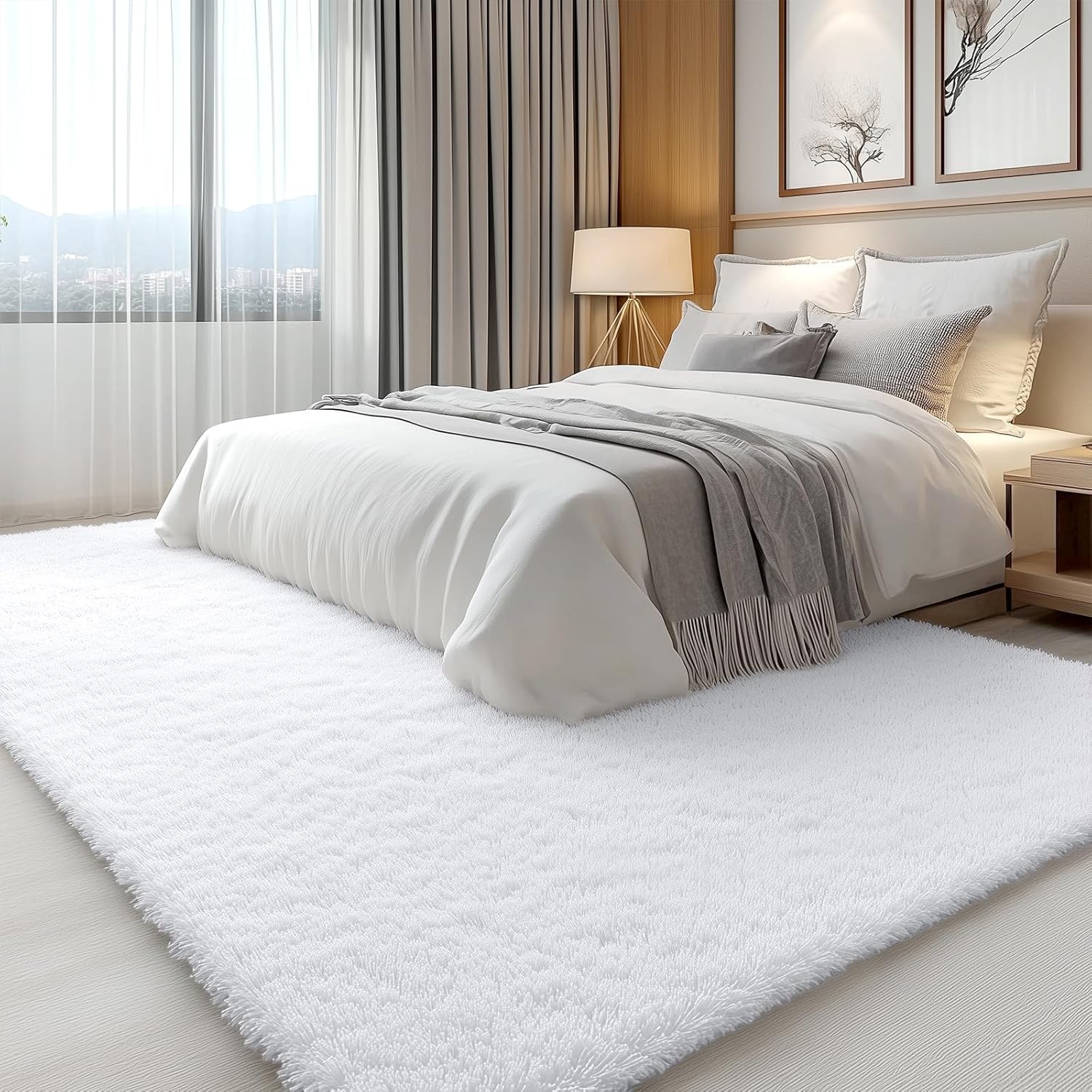 OLANLY Large Area Rug - Soft Fluffy Shaggy Carpet for Living Room & Bedroom | 6x9 ft, White