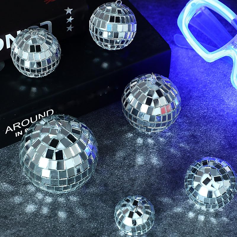 MTLEE 20 Pcs Disco Ball Decorations – Assorted Sizes with Hooks & Threads (Silver, 1.2-2.4 Inch)