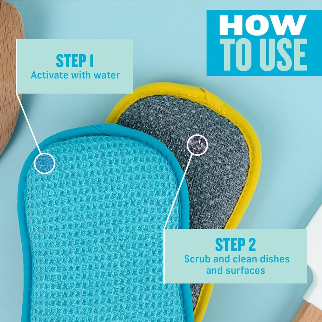 E-Cloth Washing Up Scrub Pad - Microfiber Sponge for Cleaning, Reusable Kitchen Sponge for Dishes & Sink, Non Scratch, Multi Purpose Scrubber, Machine Washable - 4 Pack