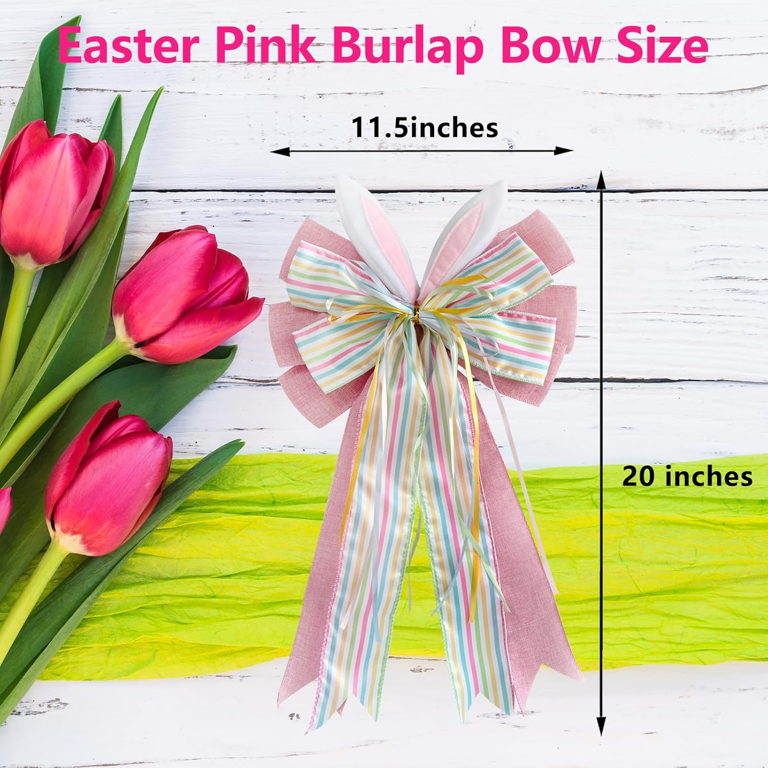 Skiennix Large Easter Pink Burlap Bow - 11.5 x 20 Inches with Bunny Ears for Wreaths & Gift Baskets