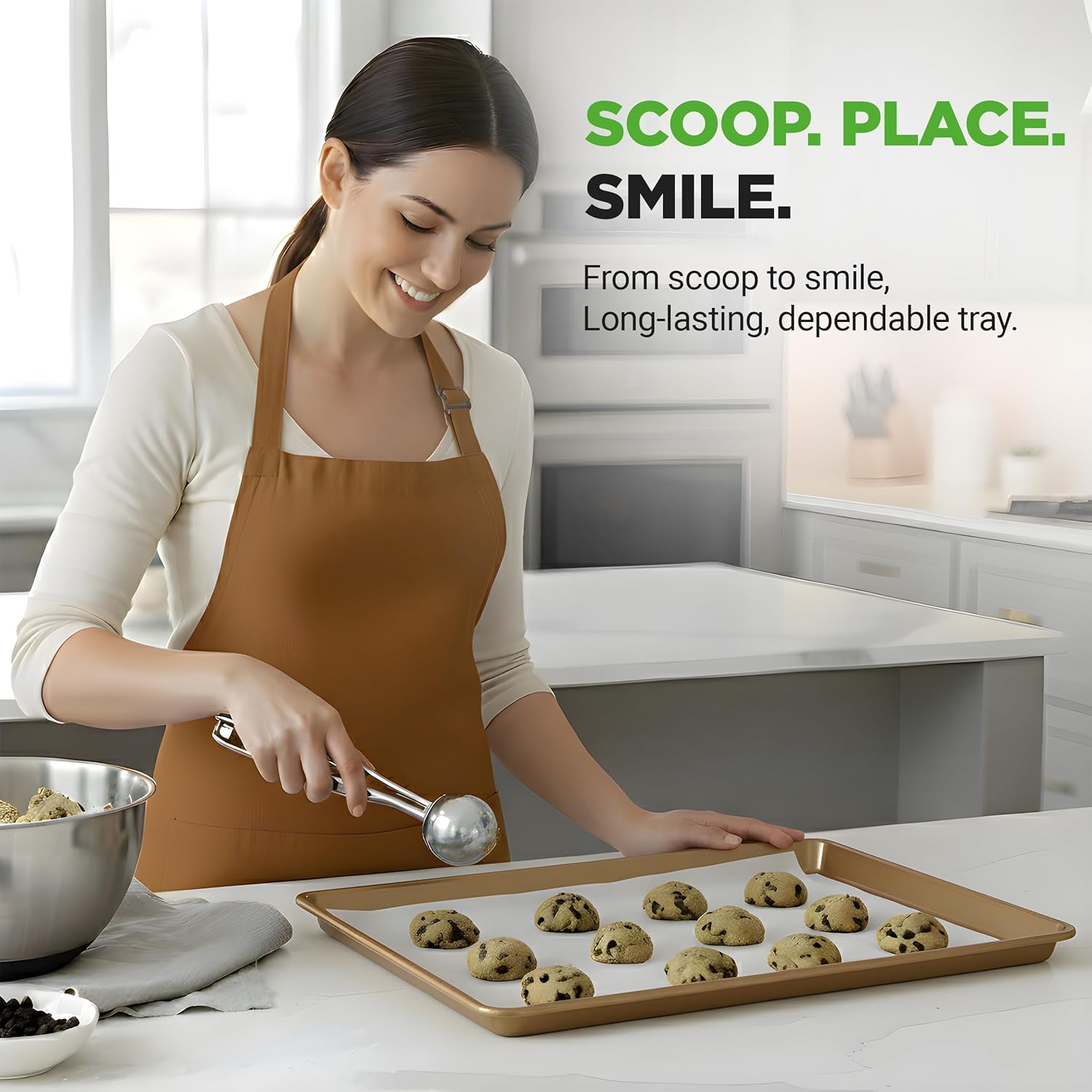 NutriChef Nonstick XL Cookie Sheet - Extra Large 22" x 16" Carbon Steel Baking Pan for Pastries & Desserts - Dishwasher Safe, Gold