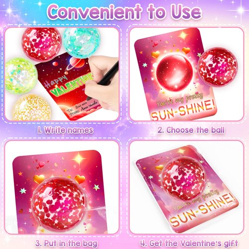 Valentine Gifts for Kids, 28 Pack Valentines Day Cards with Glitter Stress Balls, Squeeze Fidget Toys Bulk for Classroom School Valentine's Gifts Exchange, Valentine Party Favors for Boys Girls