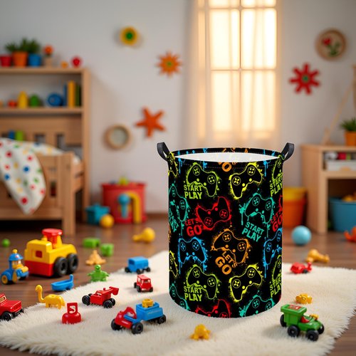 TIBAOLOVER Kids Laundry Basket Baby Hamper Toy Storage Bin for Boys Room Decor Baby Nursery Hamper Gift Baskets for Bedroom Bathroom(Game)