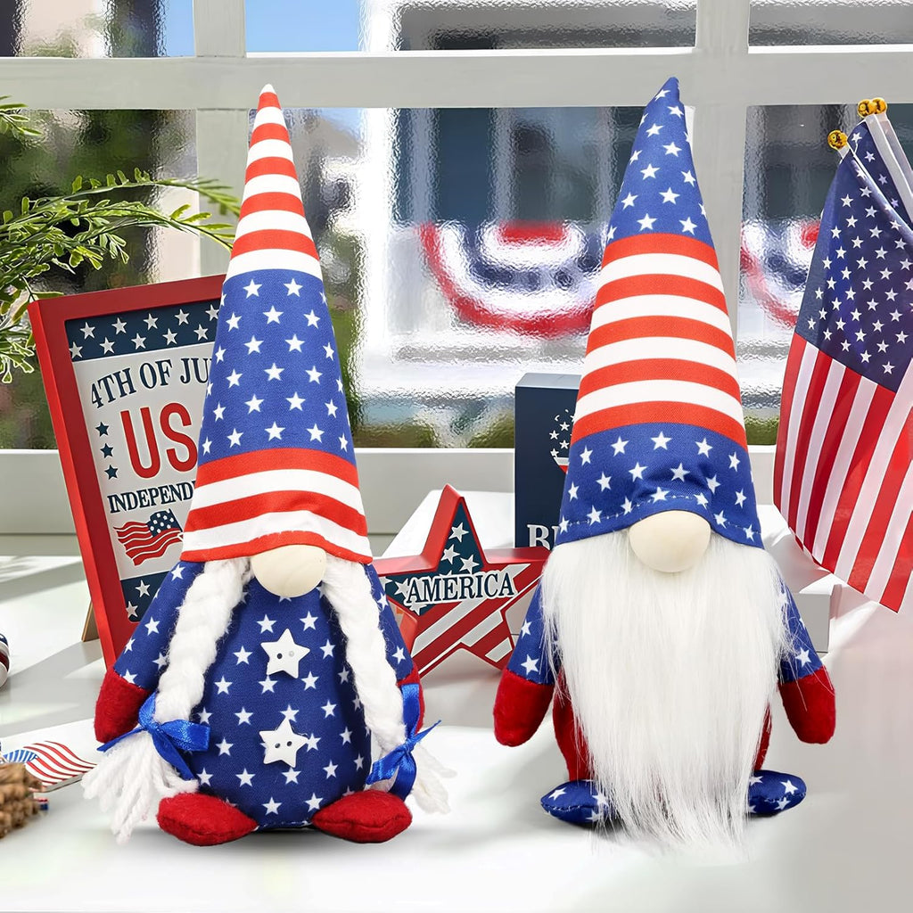 Regine Switzerland Patriotic USA Gnomes - 250th Anniversary Home Decor - Red, White & Blue Figurines for 4th of July Celebrations