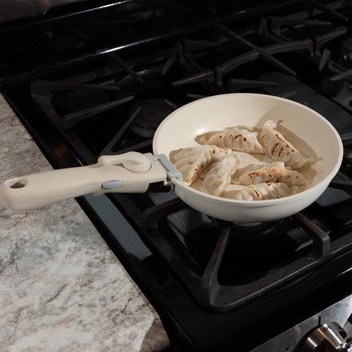 8-Piece Nonstick Induction Ceramic Cookware Set with Detachable Handle, Lids, Spatula & Steam Pan – Kitchen Essentials by Home-Complete (Cream)