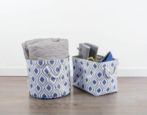 DII Polyester Container with Handles, Ikat Storage Bin, Large, French Blue