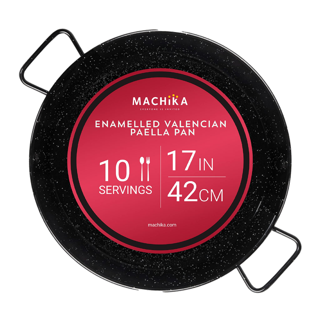 Machika Enamel Paella Pan | Paella Pan | Skillet for Paella and Rice Recipes | Perfect for Indoor & Outdoors | Easy Cleaning | Rust Proof Coating | 10 Servings | 17 inches |