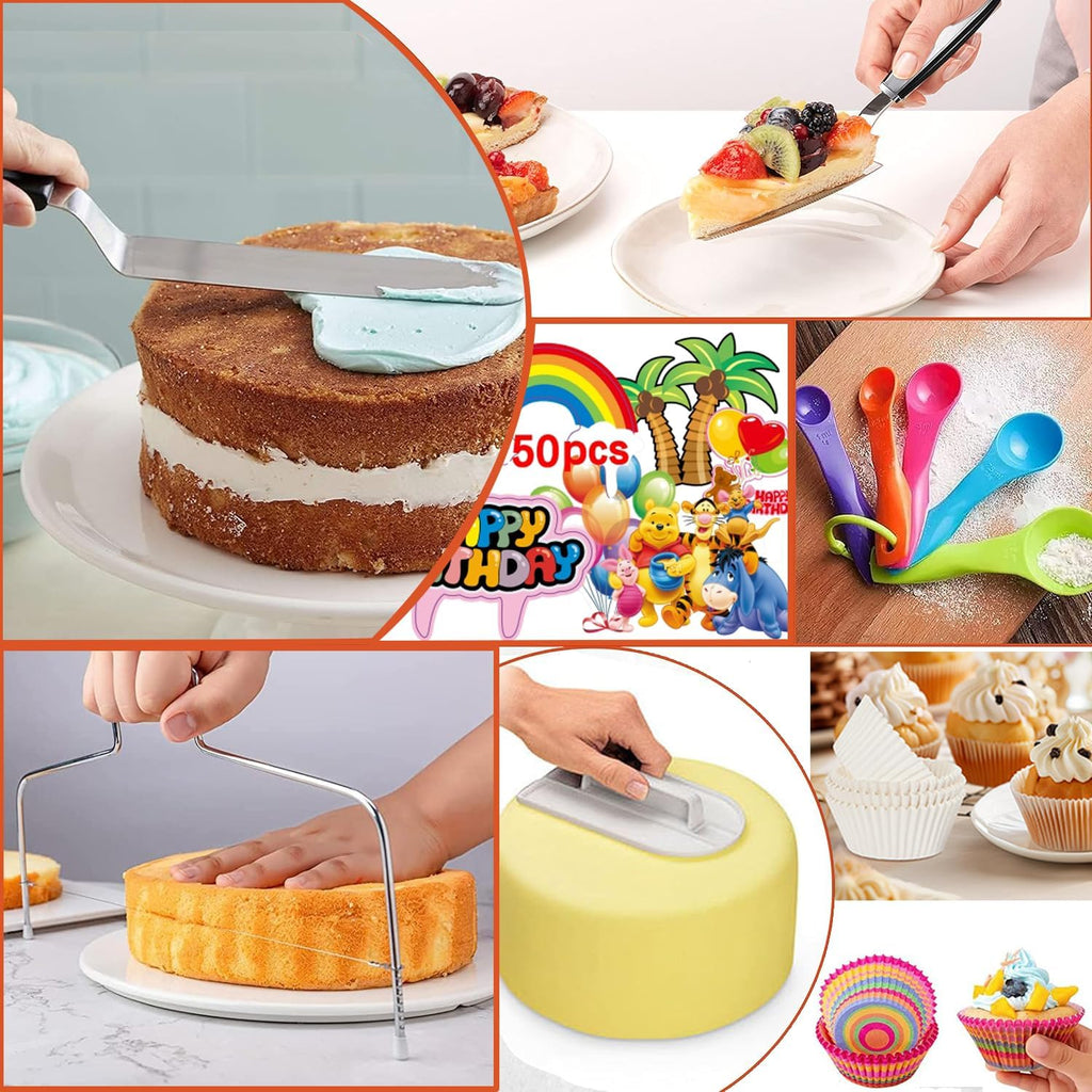 540PCS Cake Decorating Kit | Complete Baking Supplies Set with 4 Springform Pans & Rotating Turntable