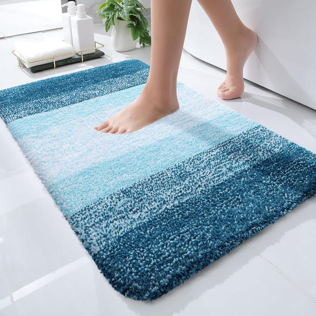 OLANLY Bathroom Rugs Mat - Extra Soft Microfiber, Quick Dry & Washable | 24x16, Peacock Blue