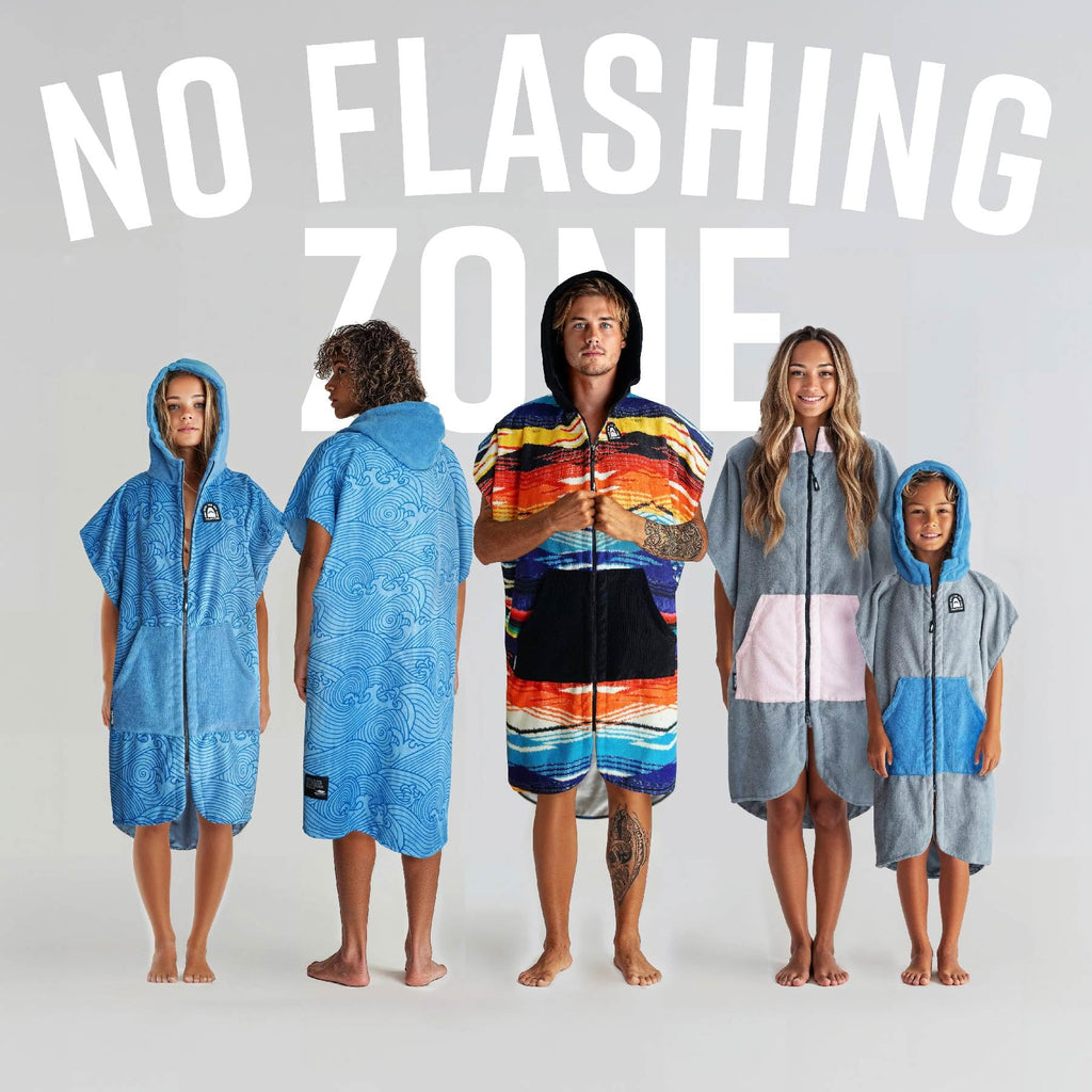 Pilotfish Surf Poncho Changing Robe Towel - Hooded, Zippered Towel Poncho for Beach, Surfing, Swimming | 2 Front Pockets, Machine Washable, (Mocha Serape, Large)