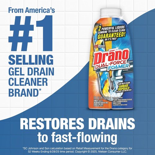 Drano Dual-Force Foamer Drain Clog Remover - Unclogs Shower & Sink Drains, 17 Fl Oz