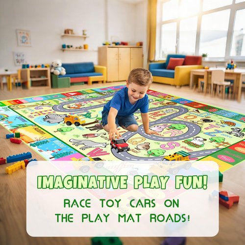 HBUFBUQ Kids Rugs for Playroom 4.5x6 Feet Educational Area Rug with Alphabet Animals Numbers Non Slip Baby Play Mat for Nursery Bedroom Classroom Floor Decor
