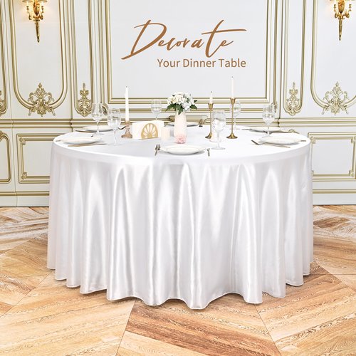 Pesonlook 12 Pack White Round Tablecloth, 90 Inch Satin Fabric Tablecloth for Round Table, Wrinkle Resistant Washable TableCover Bright Silk TableClothes for Wedding Party Dining Table Banquet