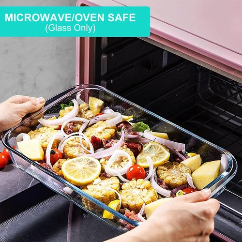 KOMUEE Glass Baking Dish Set - 8 Pieces with BPA-Free Lids | Rectangular Bakeware for Lasagna & Leftovers
