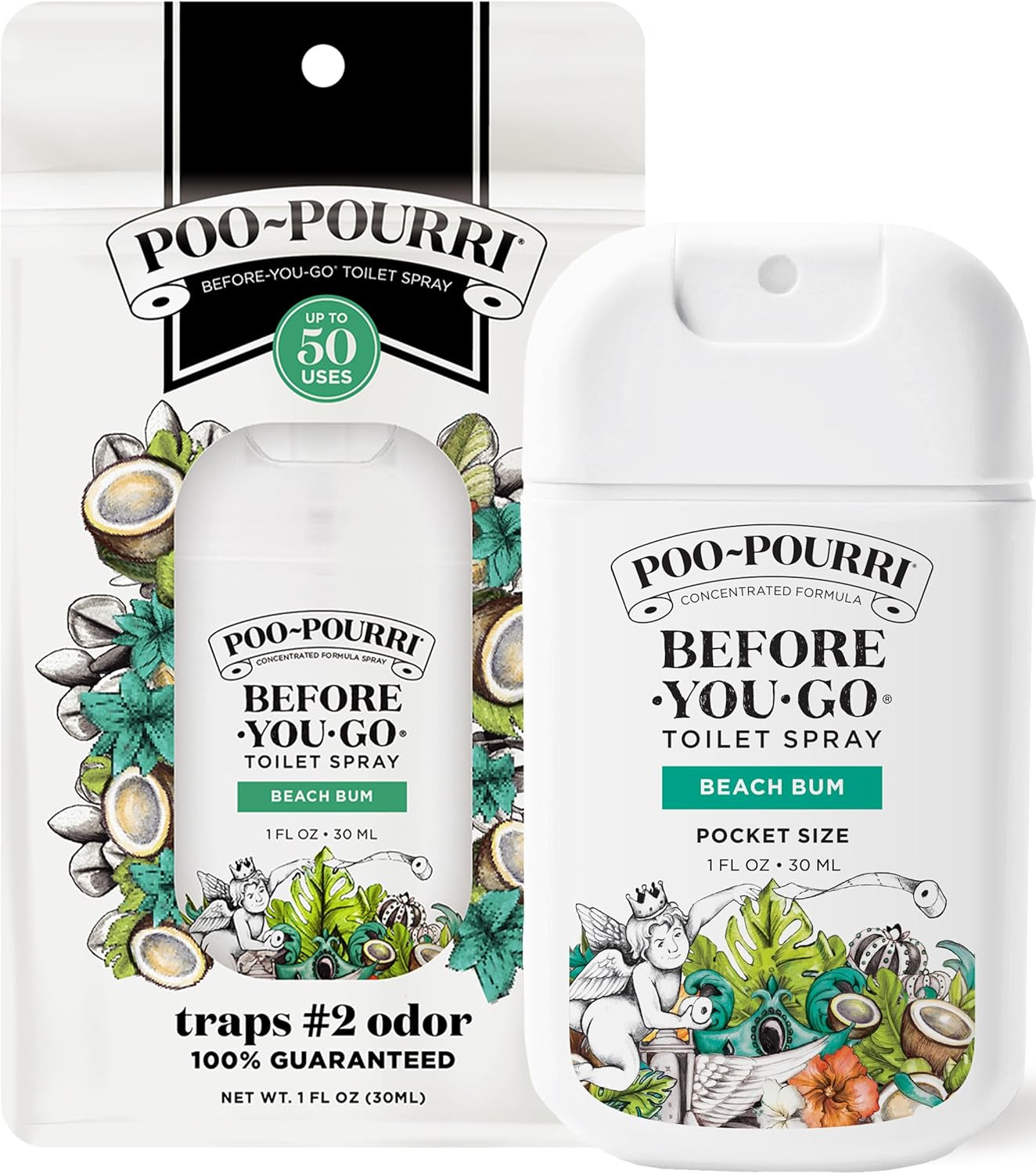 Poo-Pourri Pocket Toilet Spray - Beach Bum Scent | Travel Essential, 1 Fl Oz, TSA Approved, Up to 50 Uses