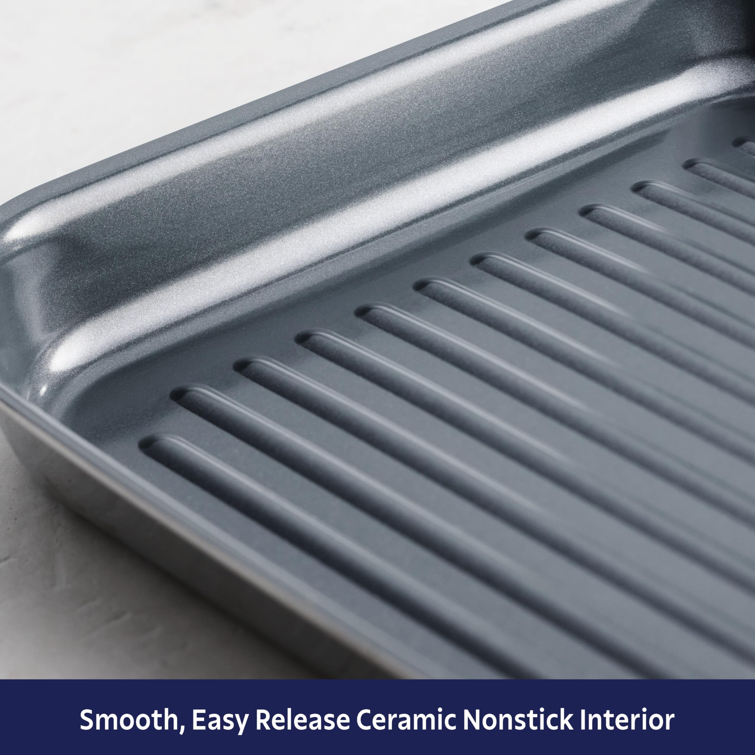 Tramontina Utsava Tri-Ply Clad Stainless Steel 10-Inch Square Grill Pan with Ceramic Non Stick Interior, Induction-Ready