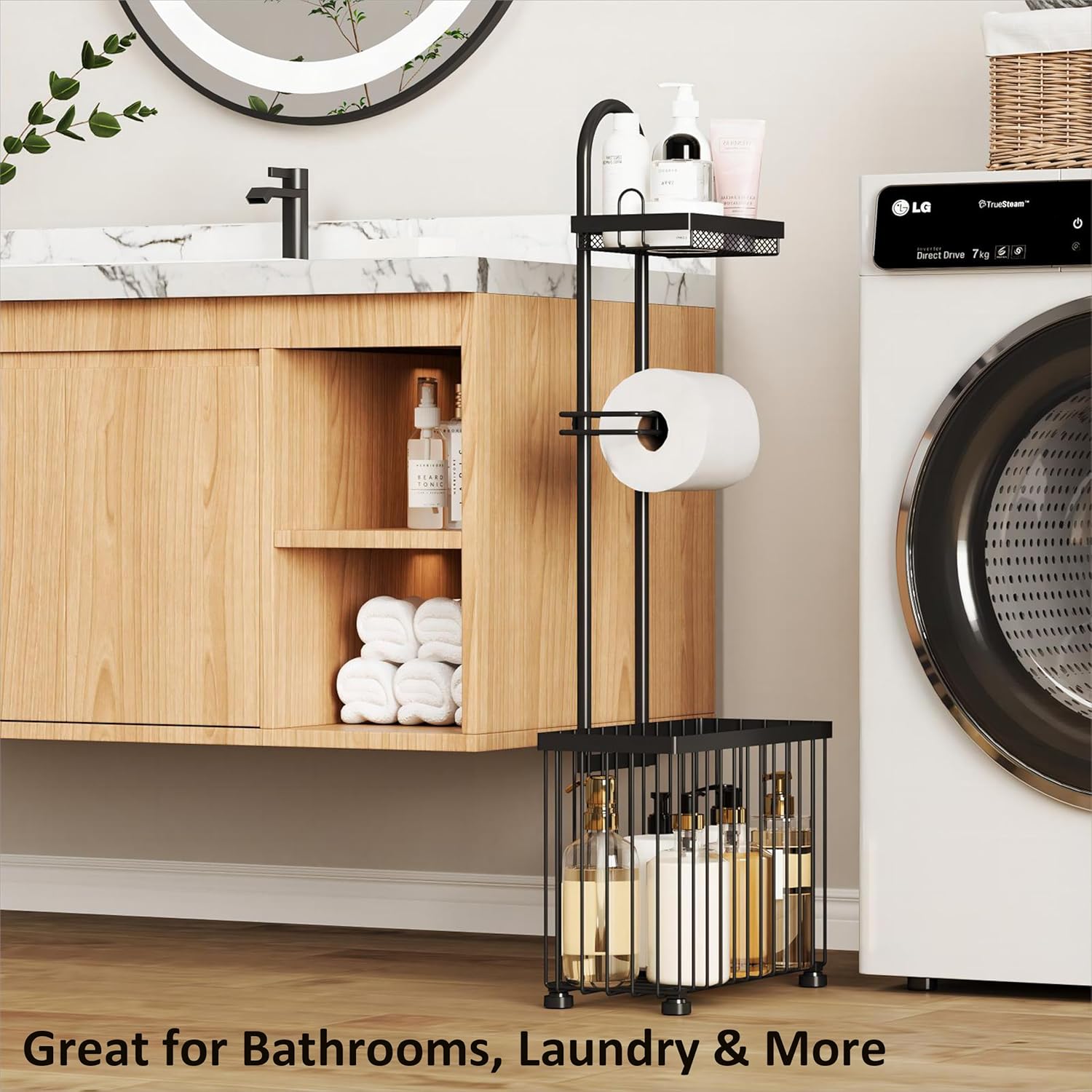 X-cosrack Toilet Paper Holder - Freestanding Tissue Rack with Storage Shelf for Bathroom | Black