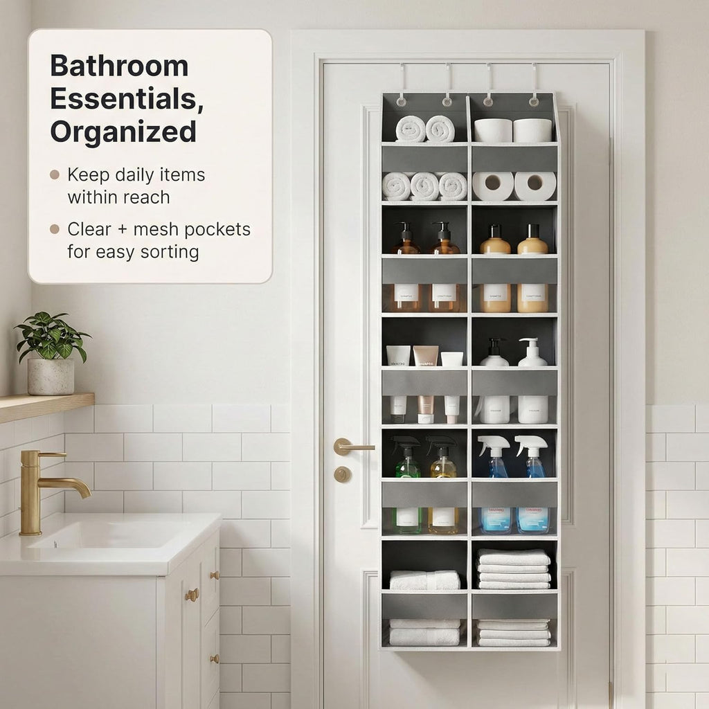 Skiennix 10-Pocket Over The Door Organizer - Heavy-Duty 600D Oxford Fabric, Upgraded Hooks for Dorm & Closet Storage