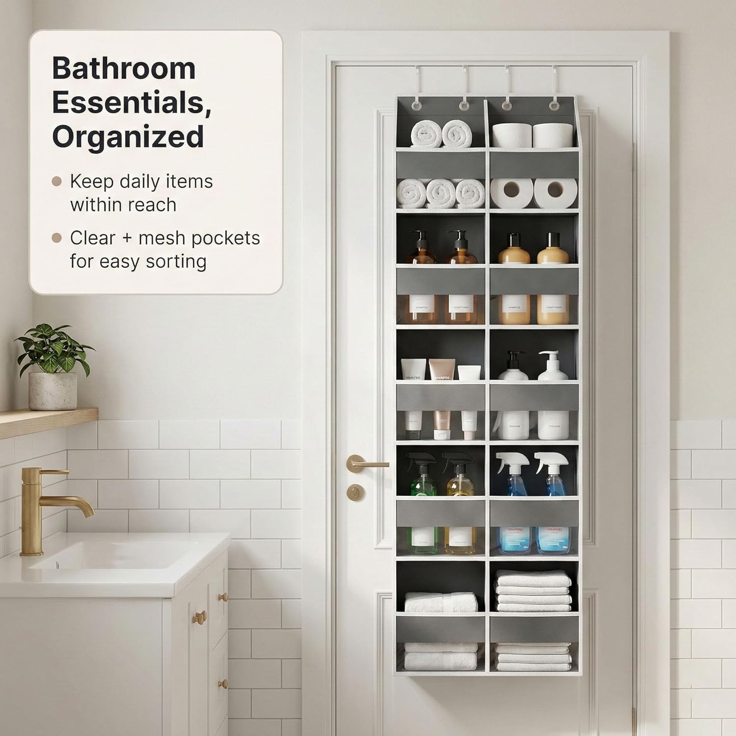 Skiennix 10-Pocket Over The Door Organizer - Heavy-Duty 600D Oxford Fabric, Upgraded Hooks for Dorm & Closet Storage