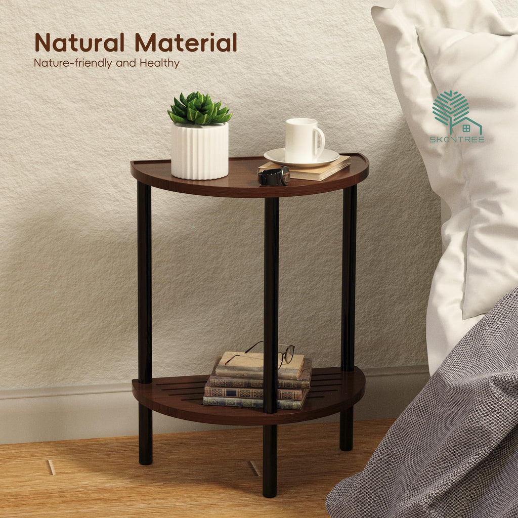 Skovtree End Table, Half Moon Side Tables, Living Room Half Round 2 Tier Tables, NightStand for Small Space in Living Room Bedroom, Couch Tables with Storage Shelf, Boho Side Table (Brown)