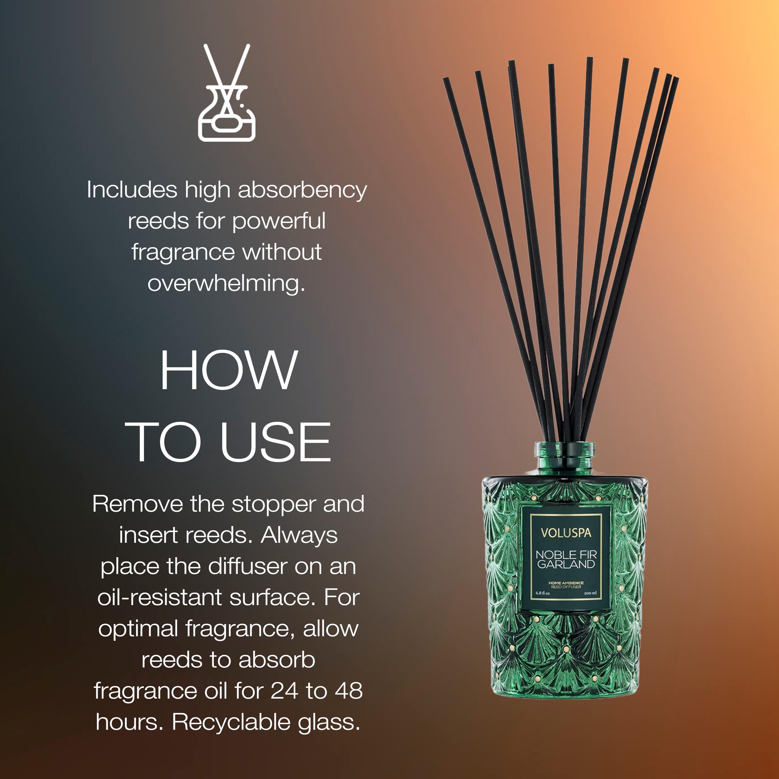 Voluspa Noble Fir Garland Reed Diffuser, 6.8oz, Scented Diffuser for The Home, Handcrafted in The USA