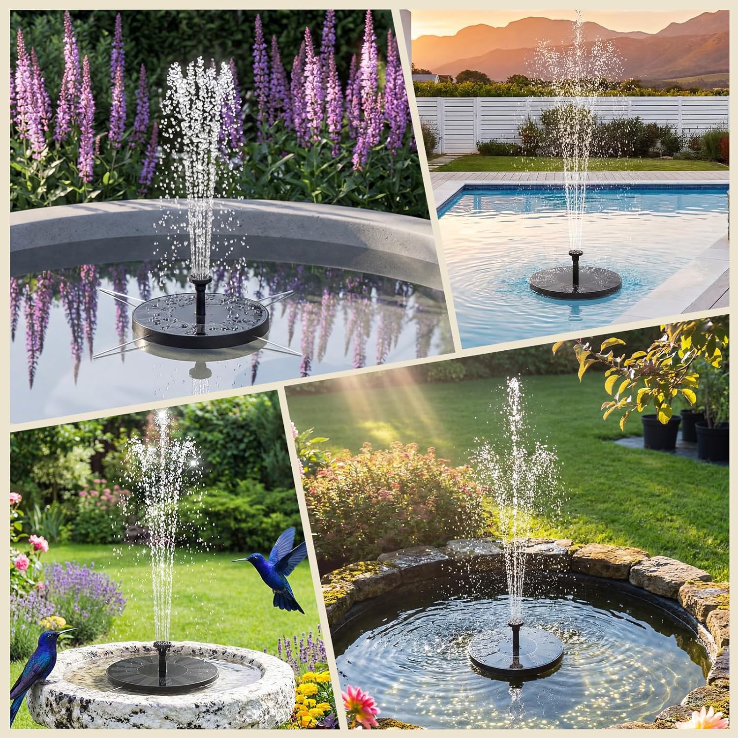 AISITIN Solar Fountain - Solar Water Fountain Pump with 6 Nozzles for Bird Bath, Garden & Pond Decor