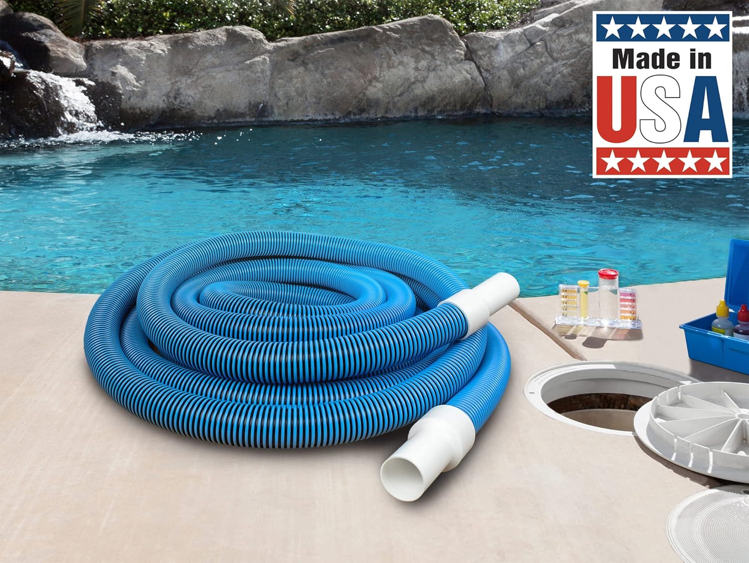 Poolmaster Manual Pool Vacuum Hose - 30 Ft x 1-1/2” Kink-Free Heavy Duty Cleaner for Inground & Above Ground Pools