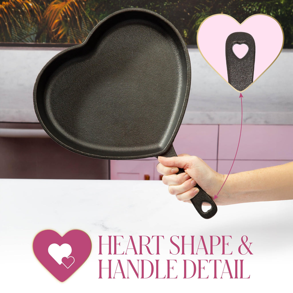 Paris Hilton Pre-Seasoned Cast Iron Heart Skillet Pan, Heavy-Duty Frying Pan for Cooking, Baking & Searing, Oven Safe, Stovetop Compatible, 10-Inch