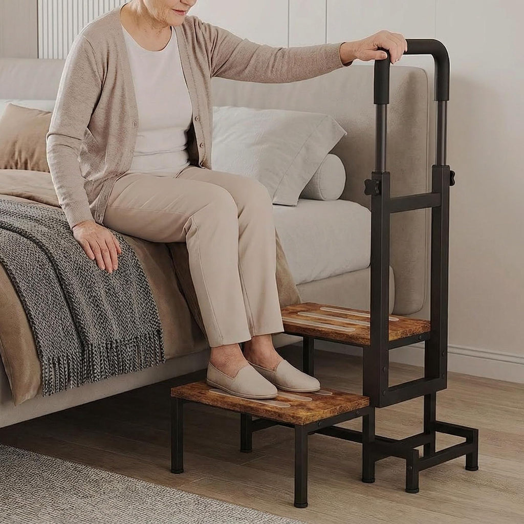 VonDream 2-Tier Bed Step Stool with Adjustable Handrails for High Beds