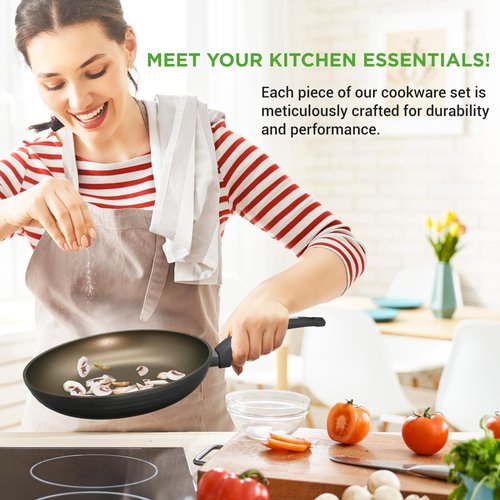 NutriChef 12-Piece Nonstick Kitchen Cookware Set - Professional Hard Anodized, Includes Saucepan, Frying Pans, Cooking Pots, Dutch Oven Pot, Lids, Utensils - NCCW12S, Black