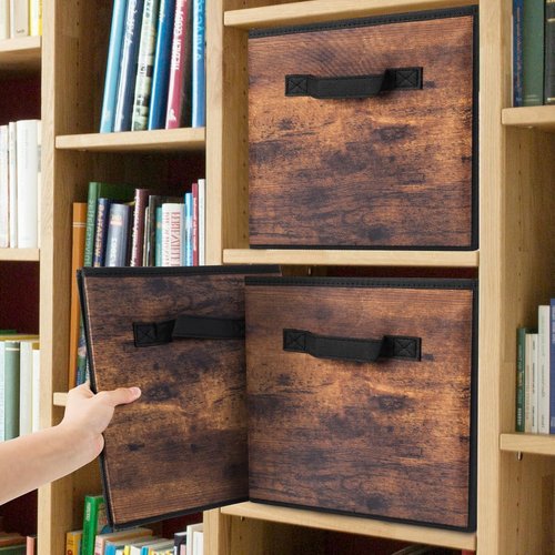 EWES 13 Inch Fabric Storage Cubes - 6 Pack Foldable Bins with Handles for Closet & Shelf Organization | Brown & Black