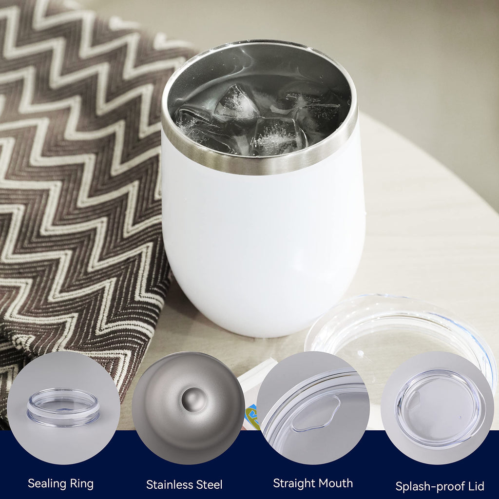 DOMICARE Stainless Steel Wine Tumbler Bulk with Lid, Personalized White Insulated Tumblers Set, 12oz Travel Coffee Cups Pack of 16