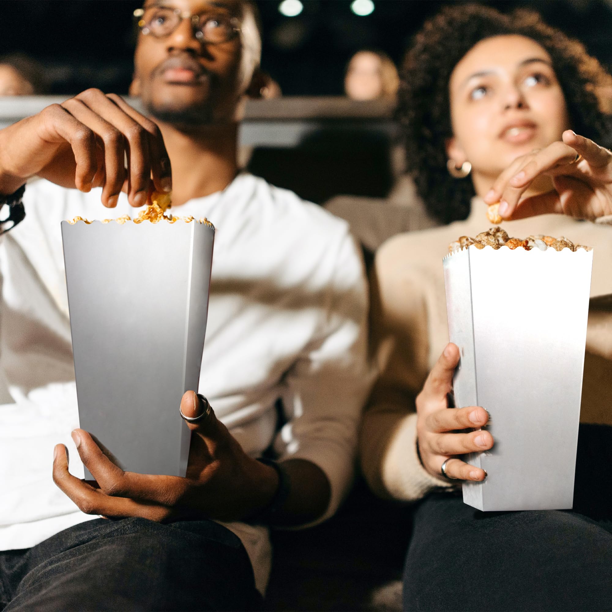 Novelty Place 12 Pcs White Popcorn Boxes, 46 oz White Cardboard Popcorn Container for Movie Night Party - 7.8" Tall x 3.9" Square