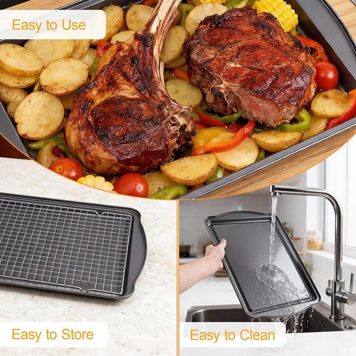 Carbon Steel Baking Sheet Set by [Brand Name] - Nonstick Cookie Sheets with Cooling Rack | 17 x 11 x 0.5 Inches (2 Pack)