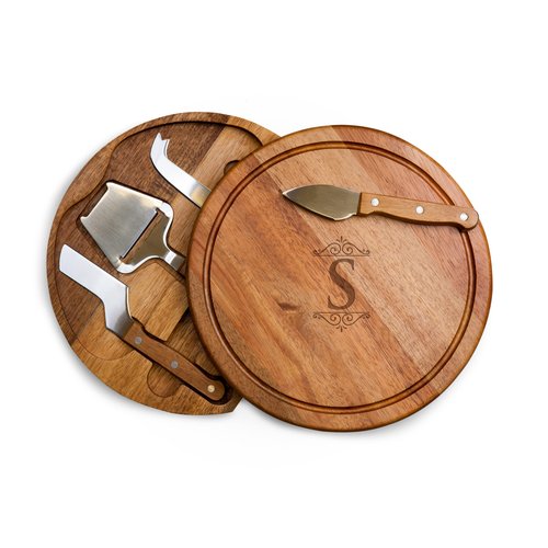 Toscana Monogram Initials S Personalized Acacia Circo Cheese Cutting Board & Tools Set