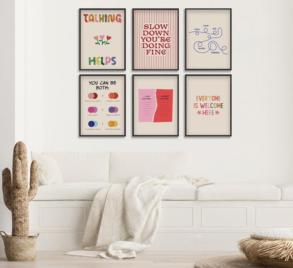 Skiennix 6-Piece Mental Health Wall Art - Inspirational Quotes Canvas Prints for Home & Office Decor