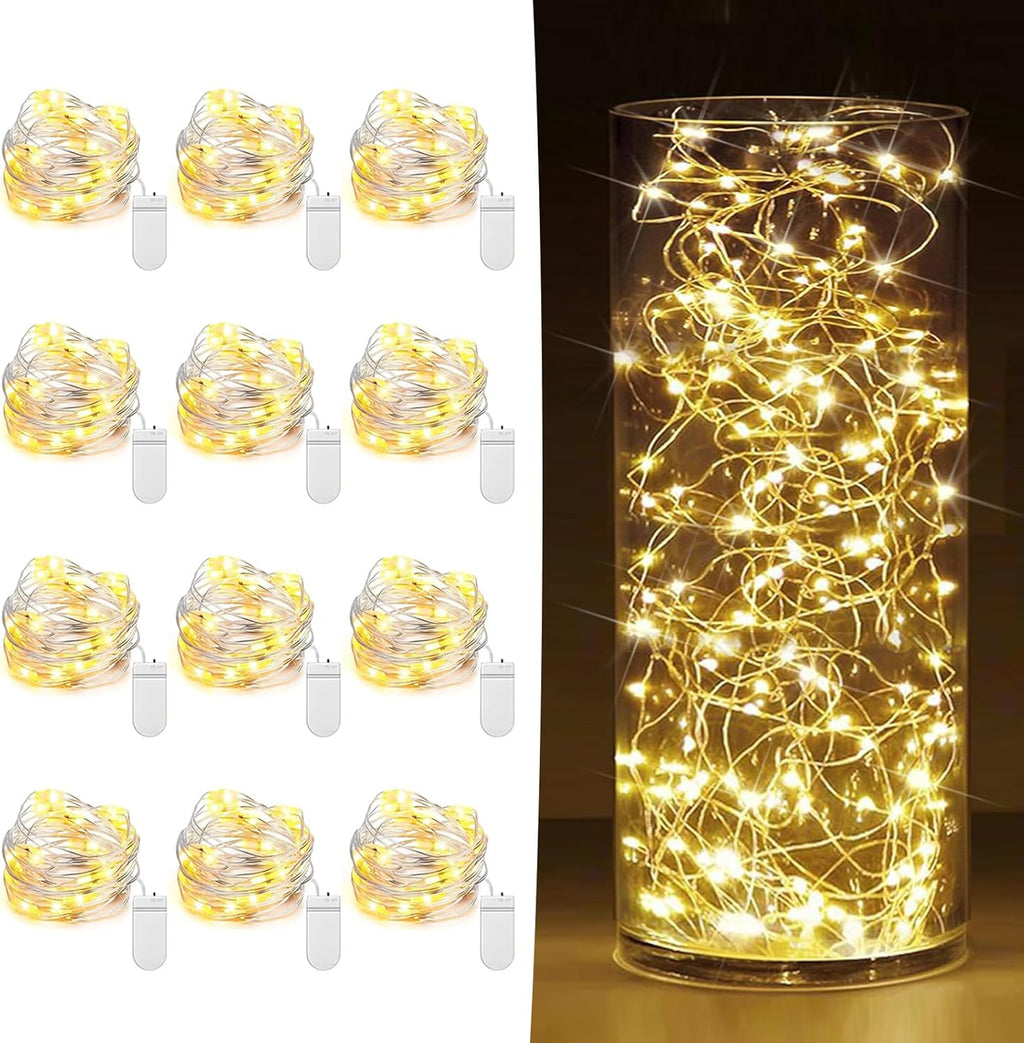 Skiennix 12 Pack Fairy Lights - Battery Operated 7ft Mini String Lights | Warm White Twinkle Lights for Weddings & Parties