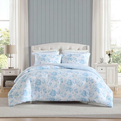 Laura Ashley - Twin XL Comforter Set, Bedding Set Includes Matching Bed Sheets, Sham & Pillowcase, Medium Weight, Oeko-TEX Certified (Anja Blue)