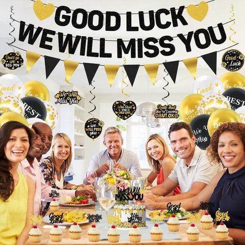 Roetyce Farewell Party Decorations, We Will Miss You Banner Cake Topper Balloons Hanging Swirls Kit, Going Away/Leaving/Retirement Party Decorations for Men Women, Coworker Goodbye Party Supplies
